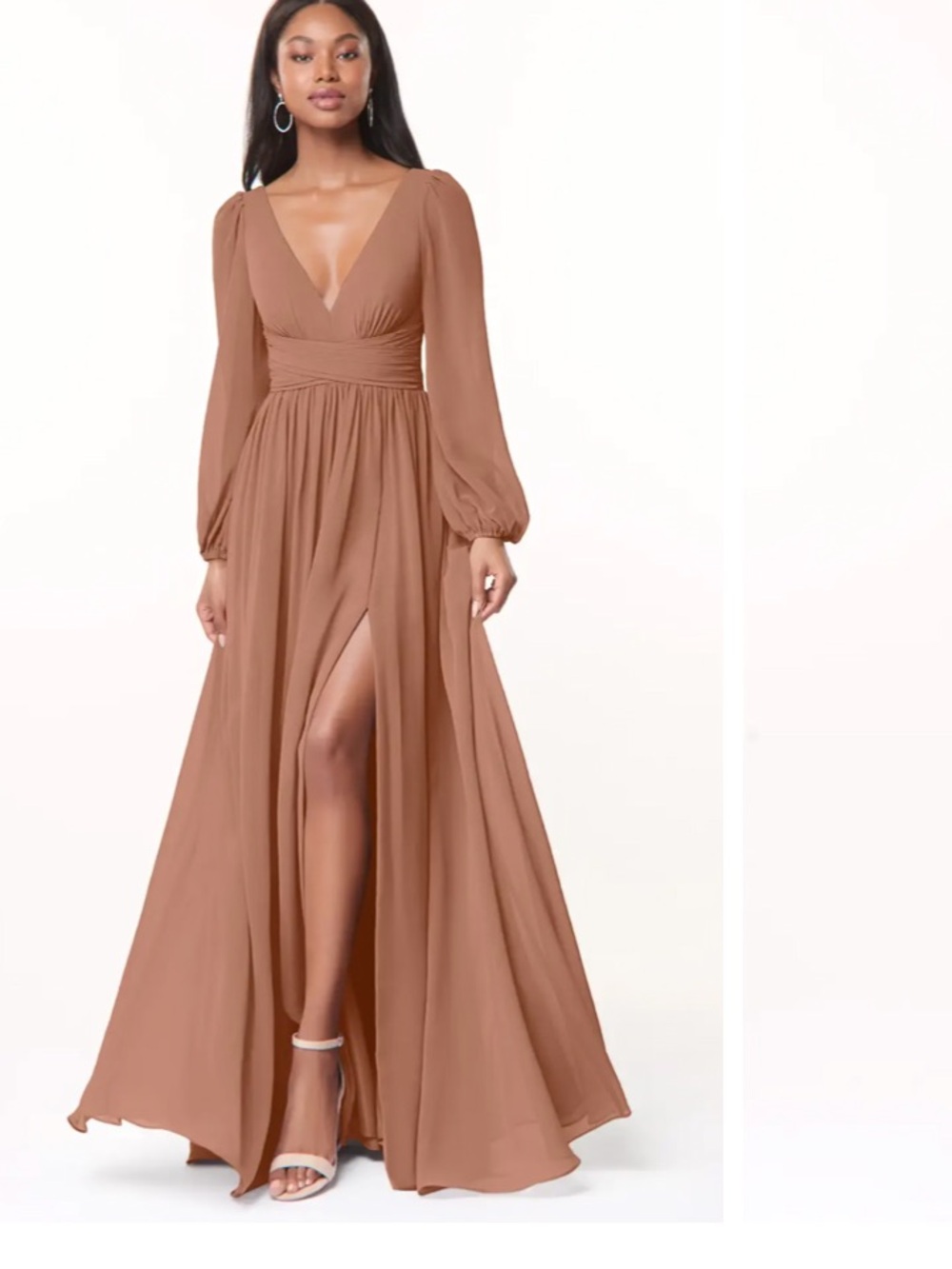 Azazie Nora bronzer  Long Sleeve V-Neck Maxi Dress
